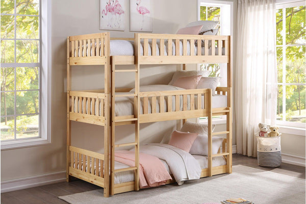 Bartly Natural Pine Modern Transitional Solid Wood Youth Triple Bunk Bedroom Set - Ella Furniture