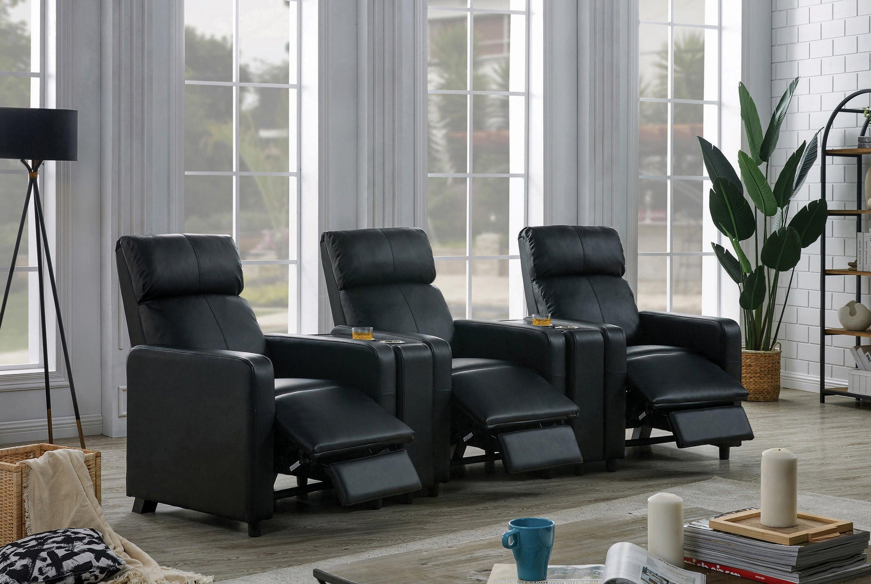 Toohey Home Theater Push Back Recliner Black - Ella Furniture