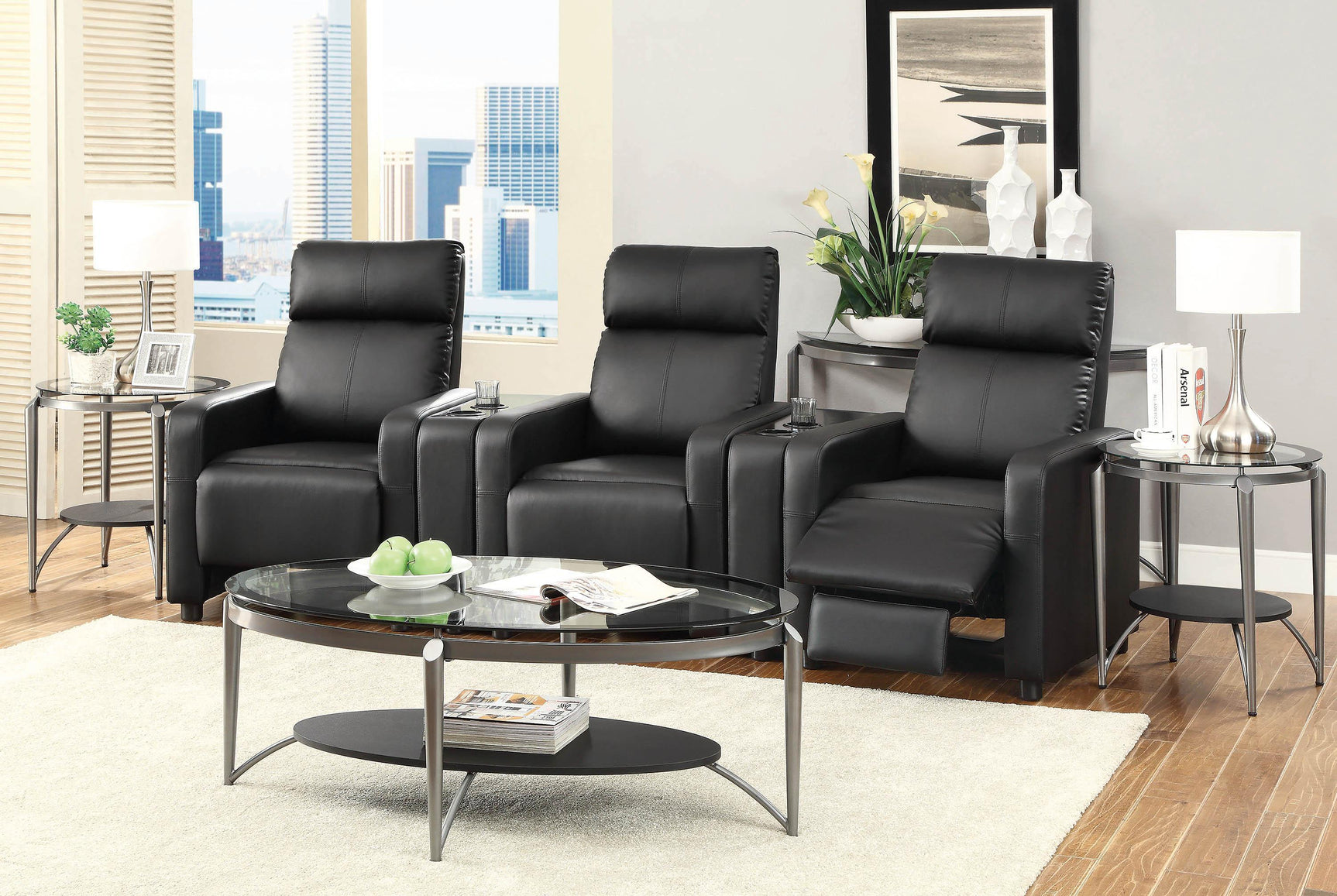 Toohey Home Theater Push Back Recliner Black - Ella Furniture