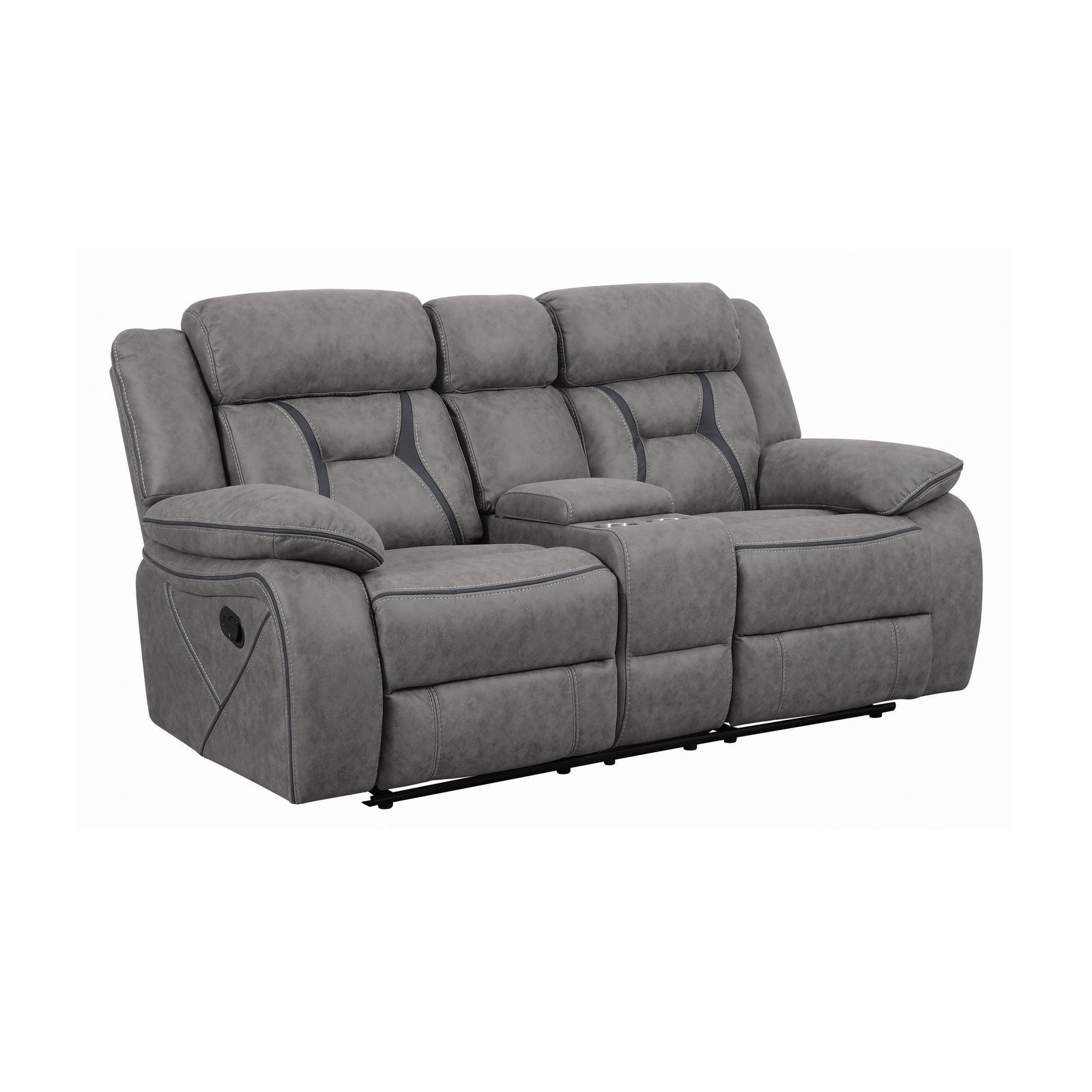 Higgins Pillow Top Arm Motion Loveseat With Console Grey - Ella Furniture