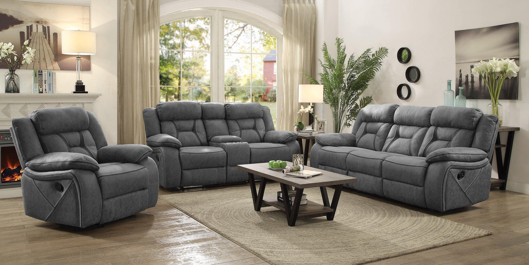 Higgins Overstuffed Upholstered Glider Recliner Grey - Ella Furniture