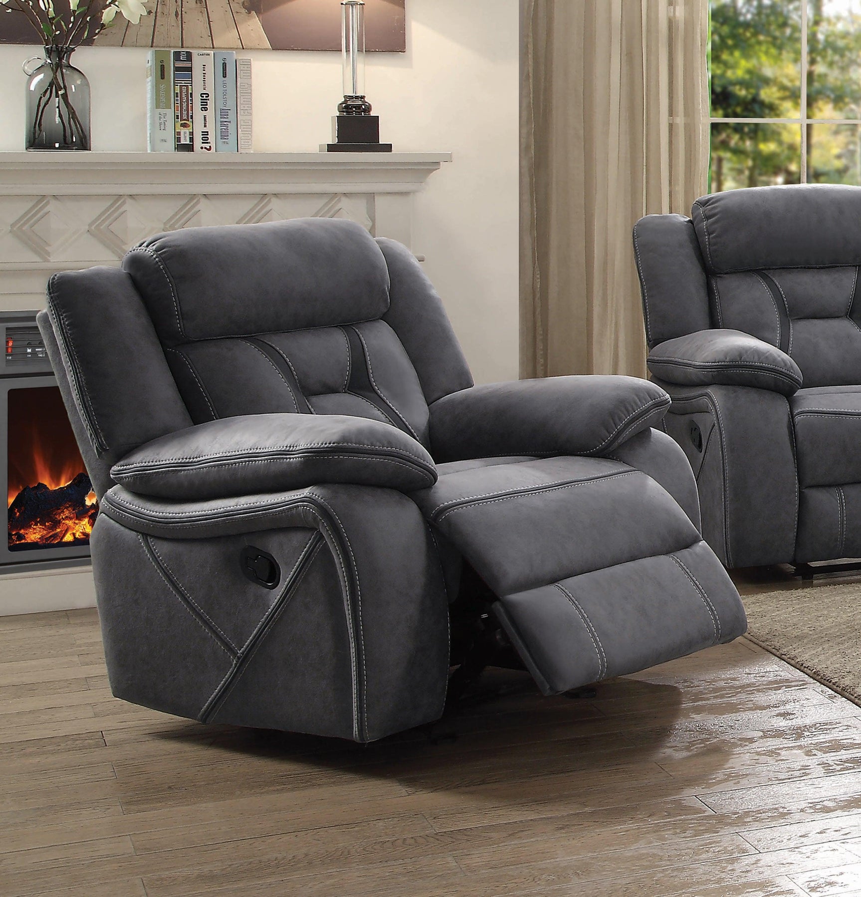 Higgins Overstuffed Upholstered Glider Recliner Grey - Ella Furniture