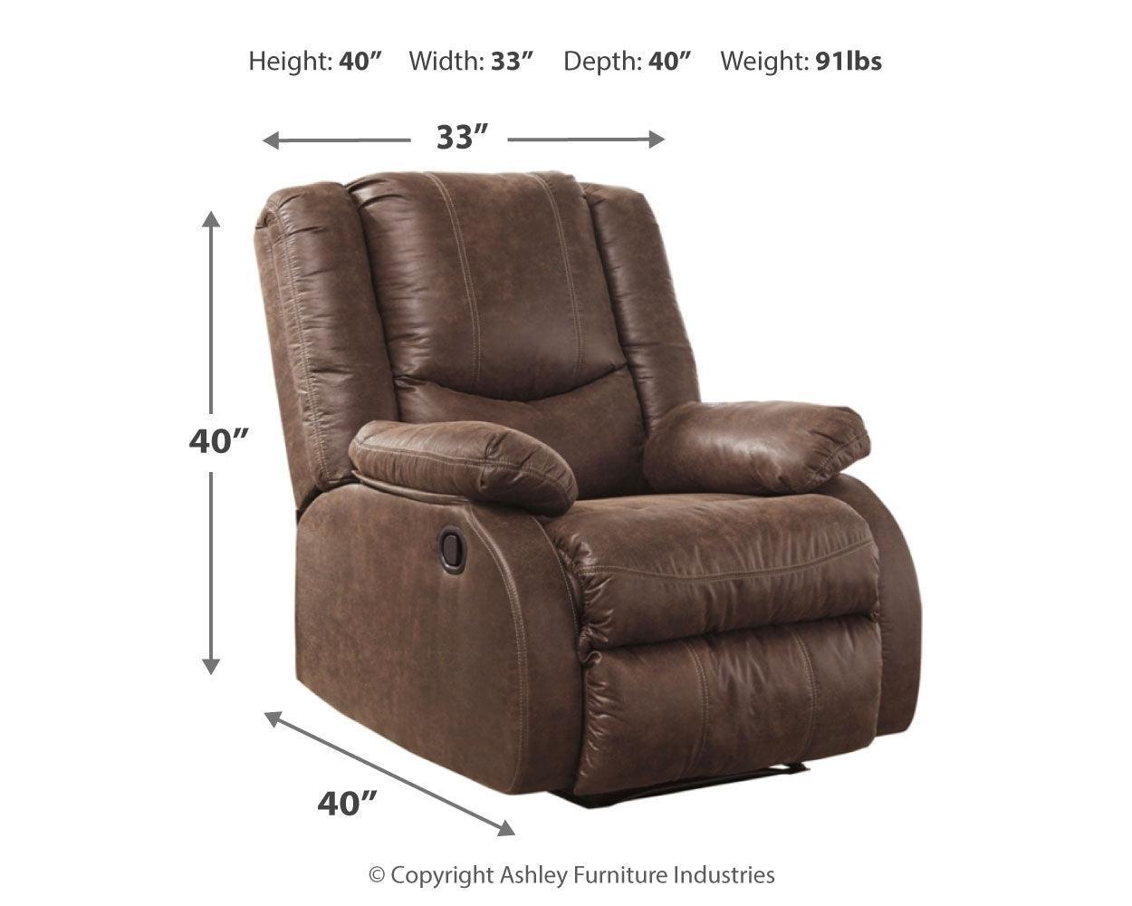 Bladewood Coffee Faux Leather Recliner - Ella Furniture