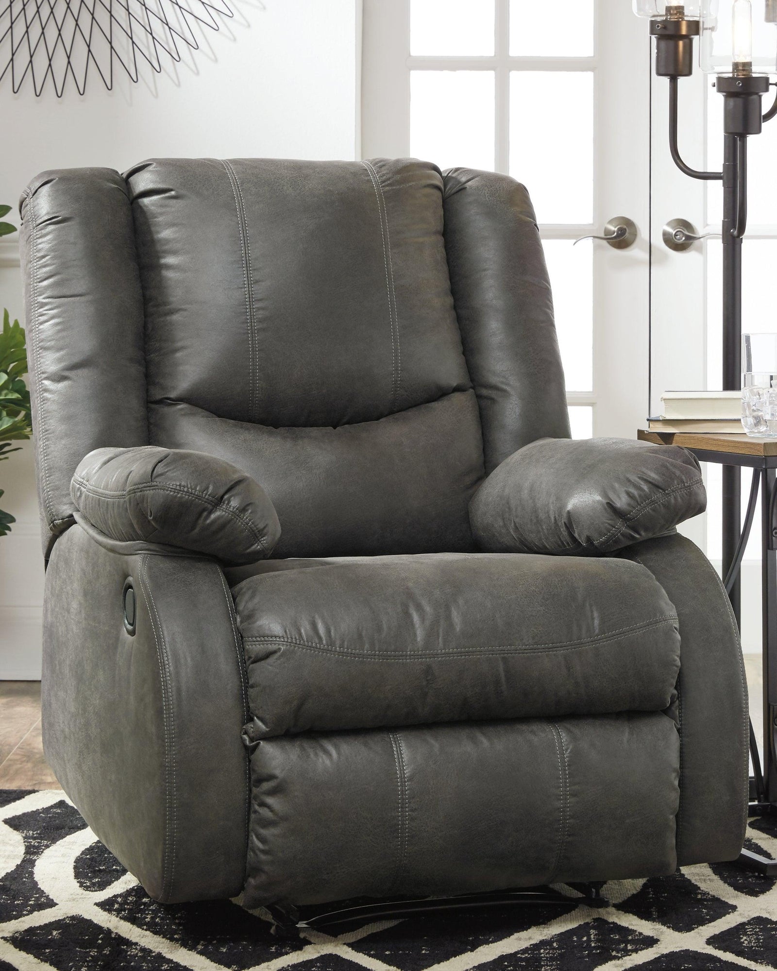 Bladewood Slate Faux Leather Recliner - Ella Furniture