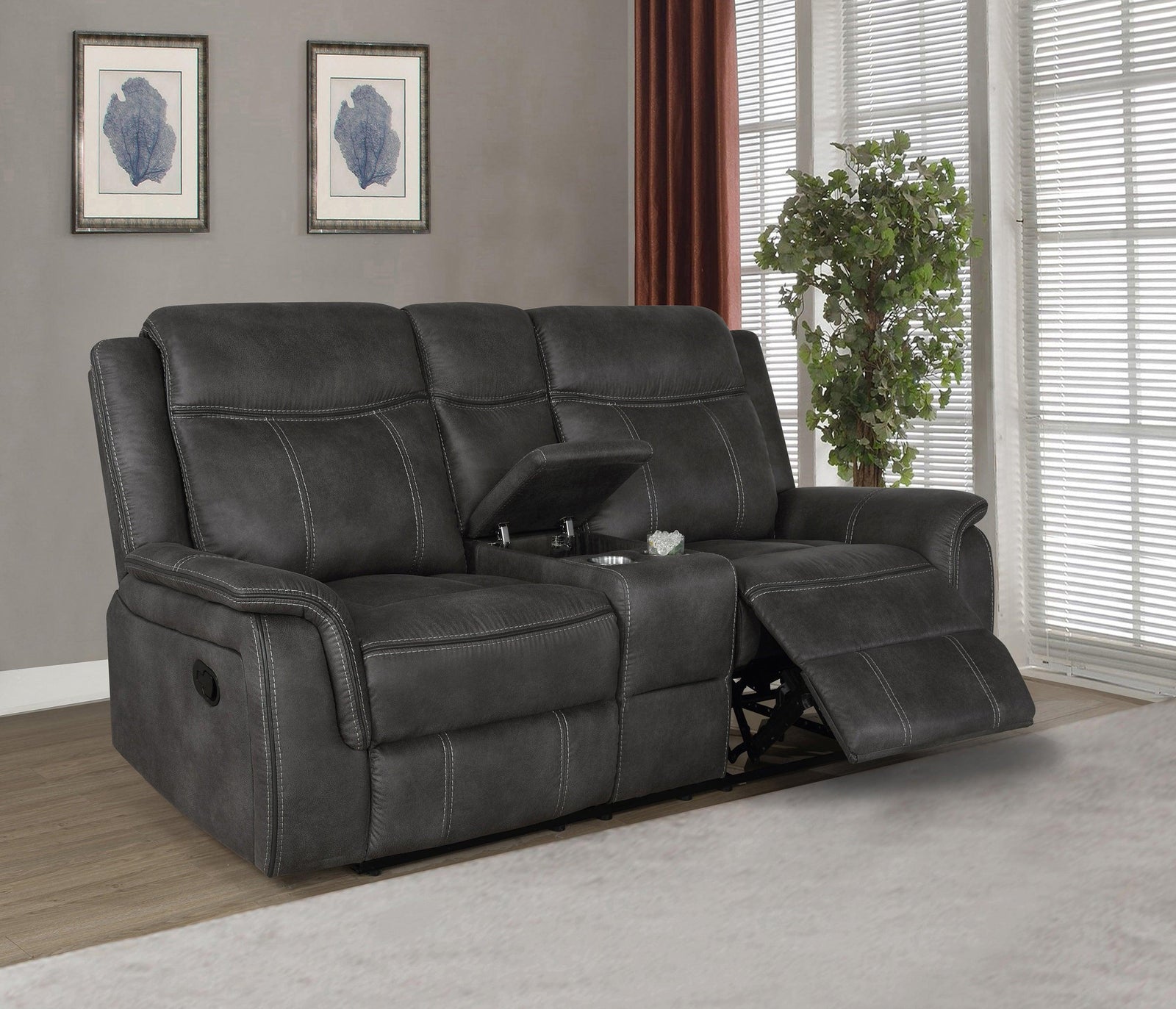 Lawrence Upholstered Tufted Back Motion Loveseat 603505 - Ella Furniture