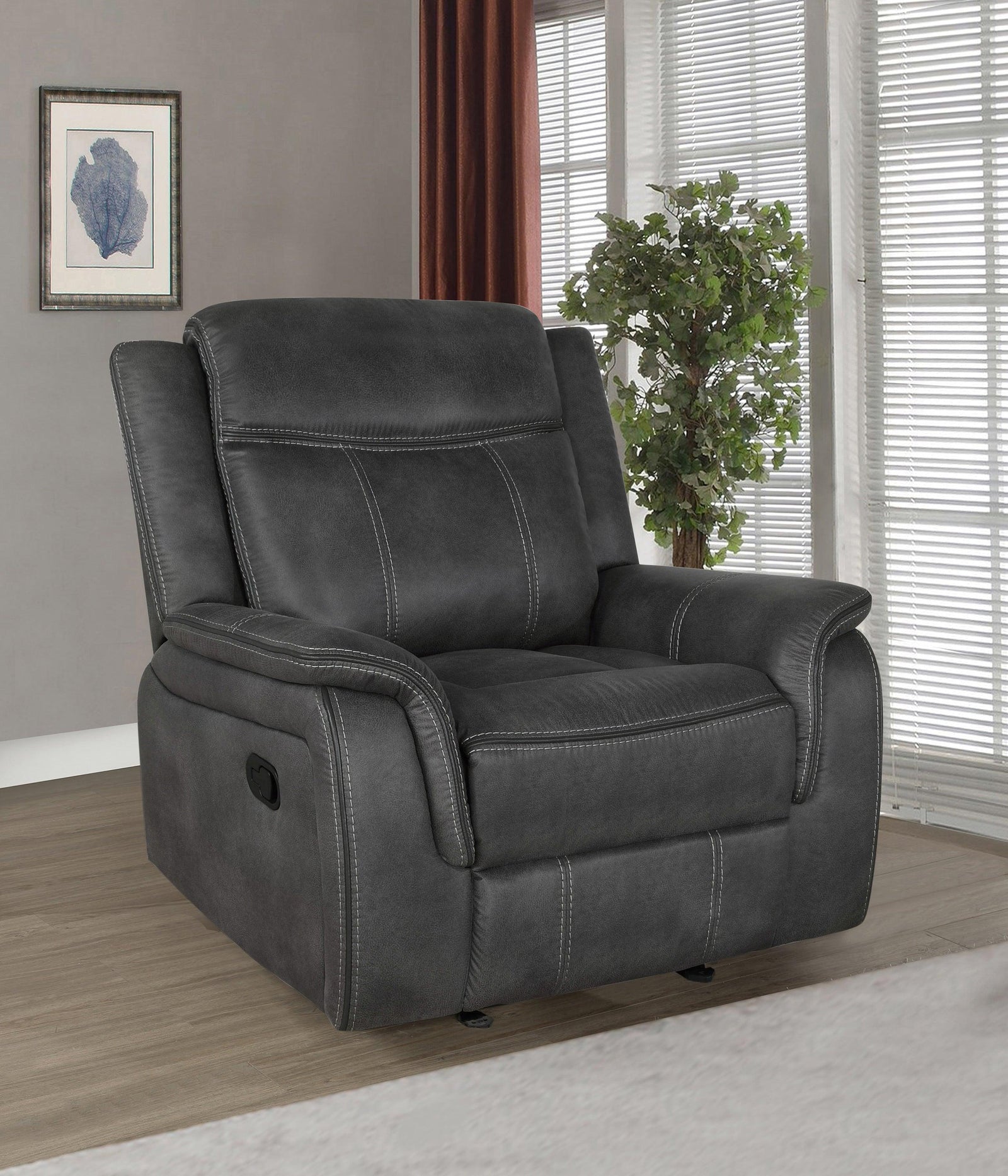 Lawrence Upholstered Tufted Back Glider Recliner 603506 - Ella Furniture