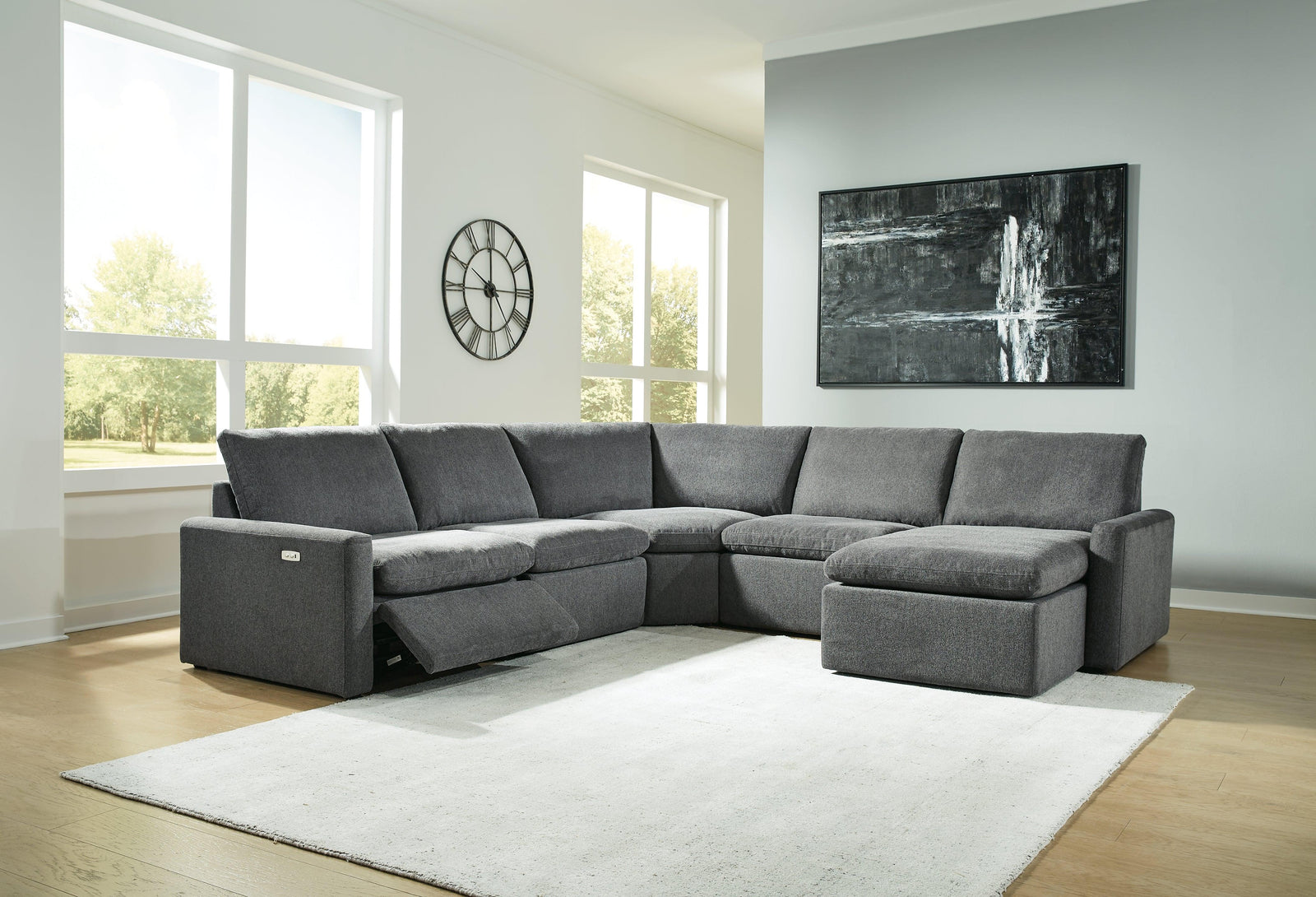 Hartsdale Granite 5-Piece Power Reclining Sectional With Chaise - Ella Furniture
