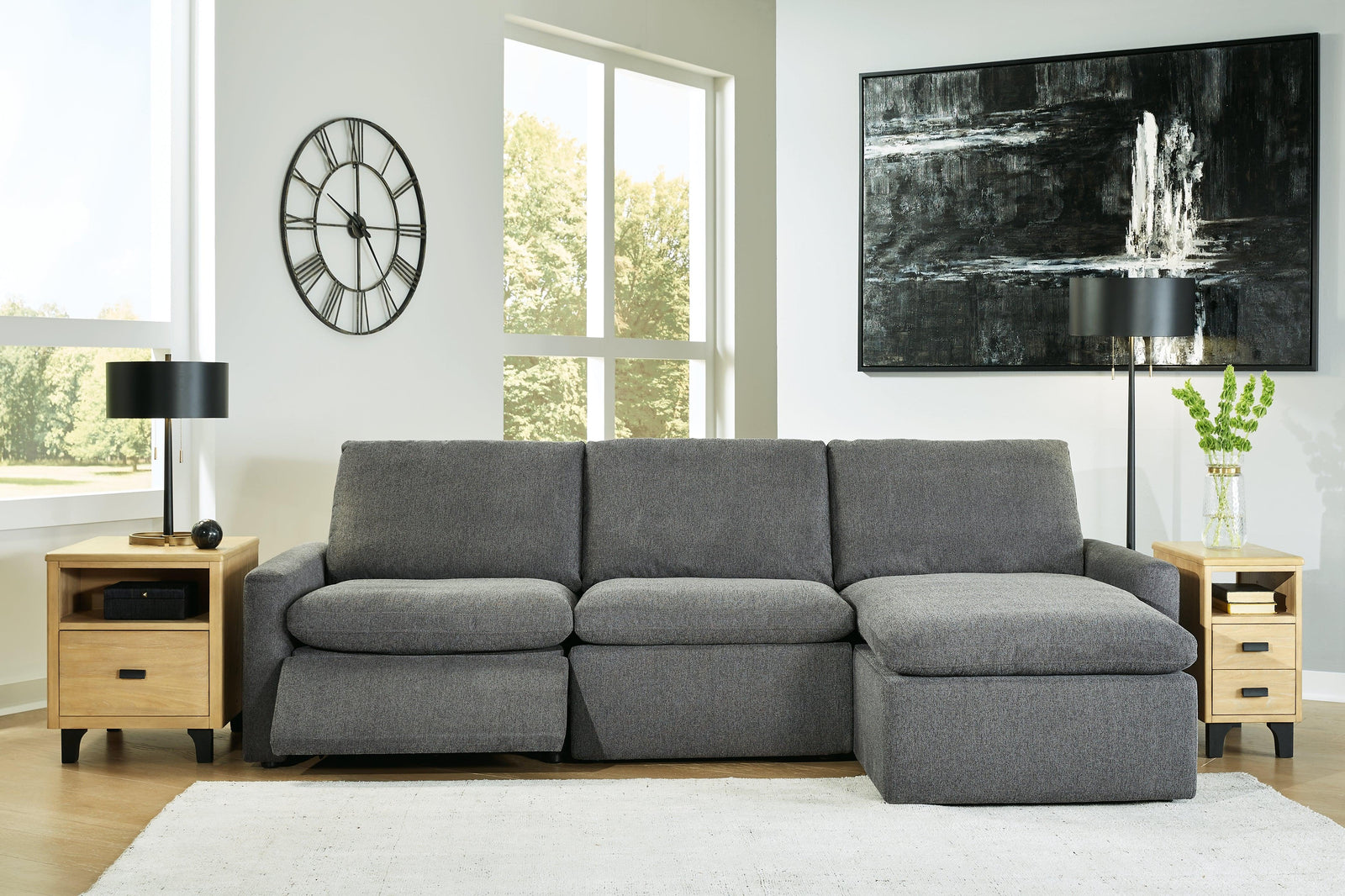 Hartsdale Granite 3-Piece Right Arm Facing Reclining Sofa Chaise - Ella Furniture