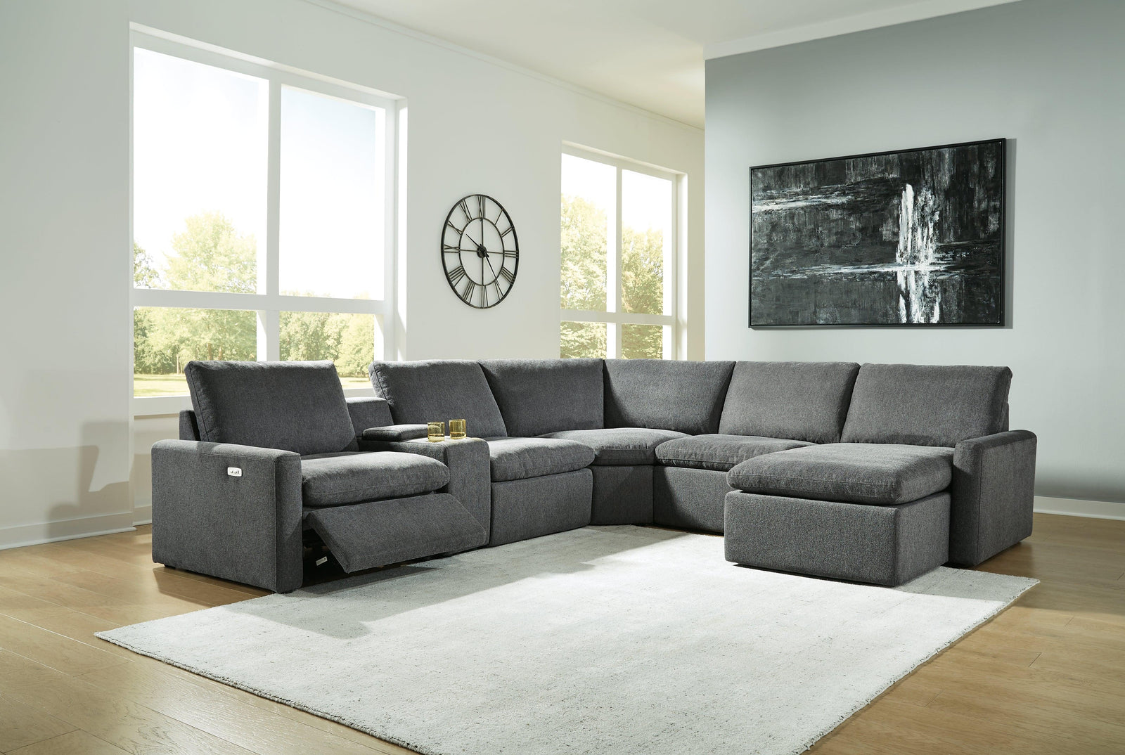 Hartsdale Granite 6-Piece Right Arm Facing Reclining Sectional With Console And Chaise