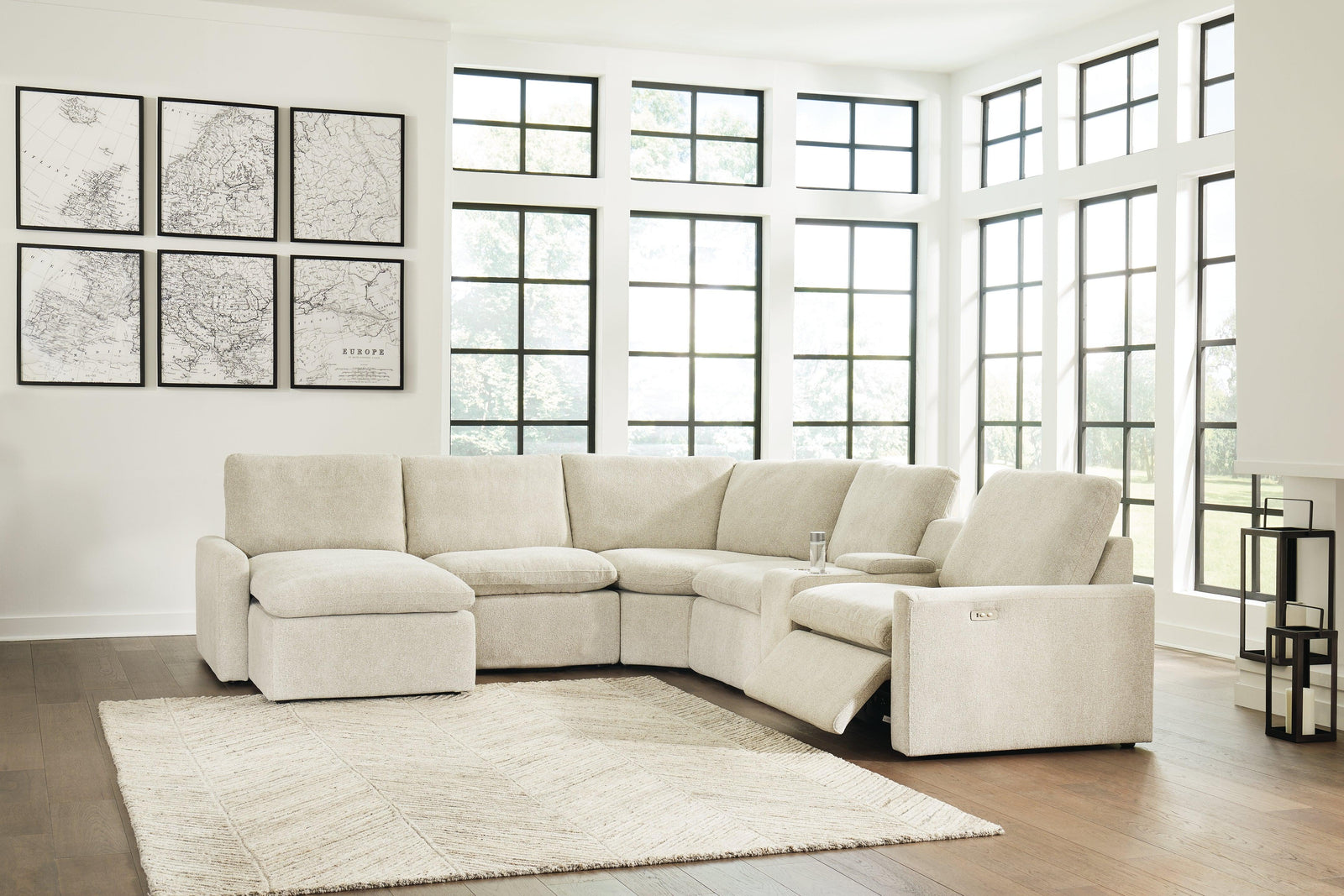 Hartsdale Linen 6-Piece Left Arm Facing Reclining Sectional With Console And Chaise - Ella Furniture