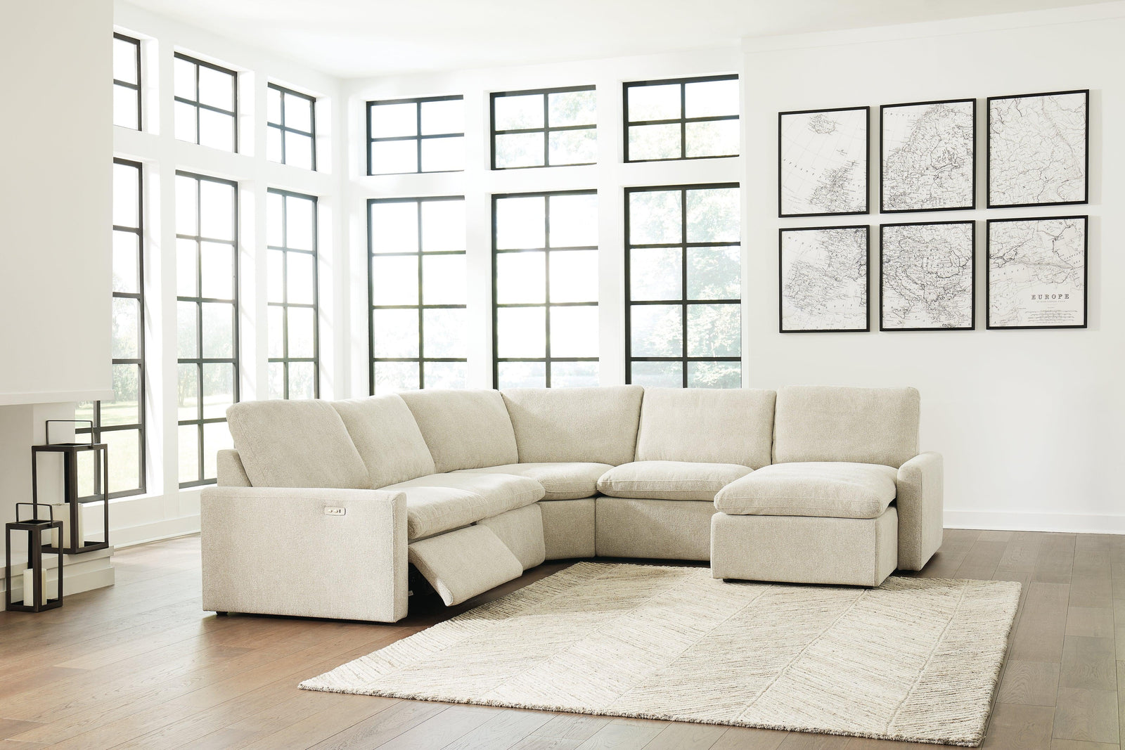 Hartsdale Linen 5-Piece Right Arm Facing Reclining Sectional With Chaise - Ella Furniture