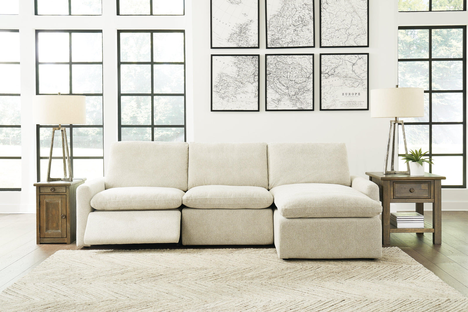 Hartsdale Linen 3-Piece Right Arm Facing Reclining Sofa Chaise - Ella Furniture