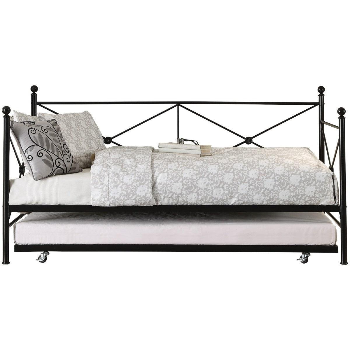 Jones Black Metal Modern Sleek Traditional Metal Daybed With Trundle - Ella Furniture