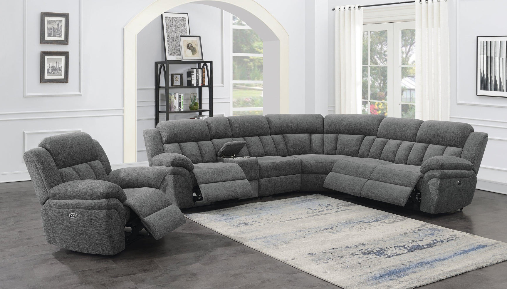 Bahrain Upholstered Glider Recliner Charcoal - Ella Furniture