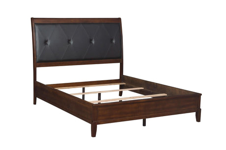Cotterill Cherry Modern Transitional Solid Wood Faux Leather Upholstered Tufted Panel Bedroom Set - Ella Furniture