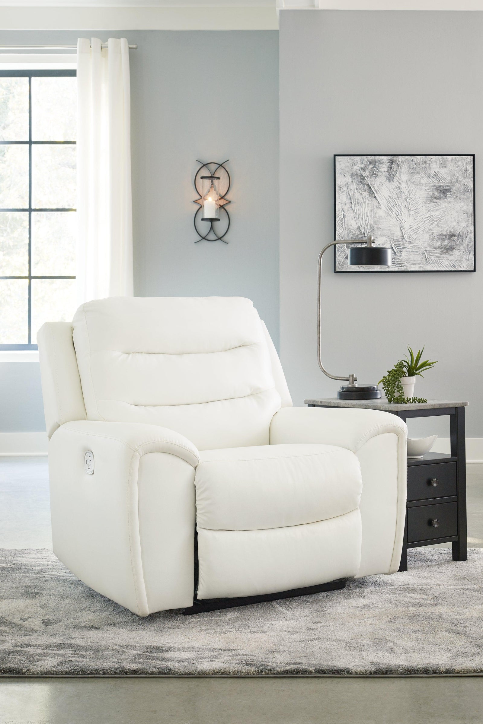 Warlin White Faux Leather Power Recliner - Ella Furniture
