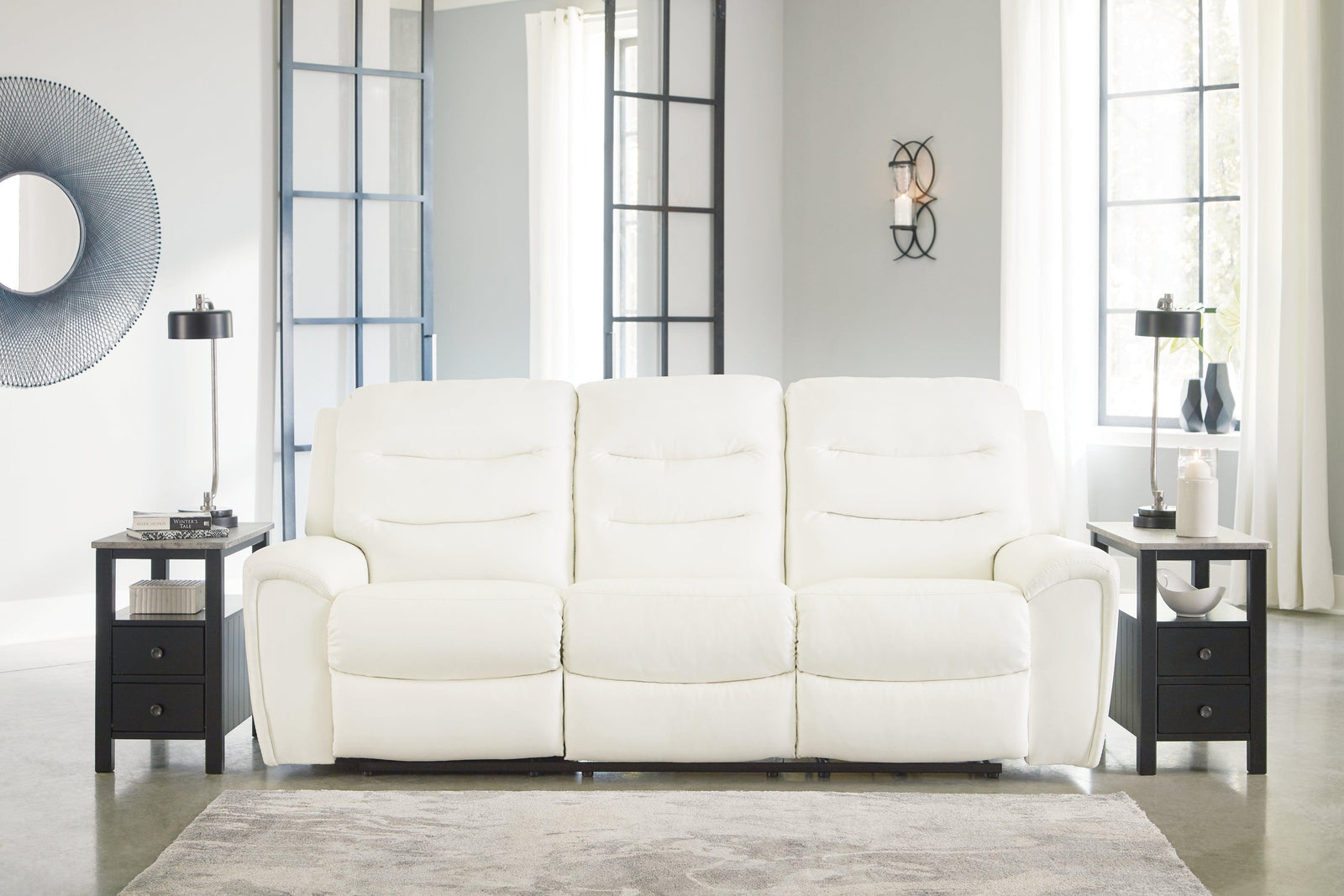 Warlin White Faux Leather Power Reclining Sofa - Ella Furniture