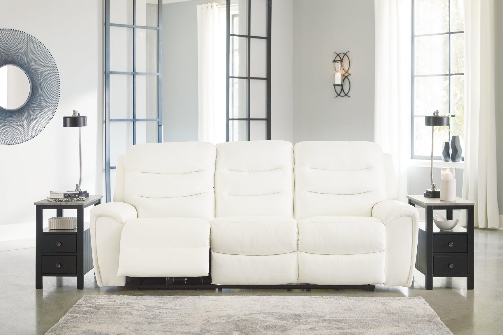 Warlin White Faux Leather Power Reclining Sofa - Ella Furniture