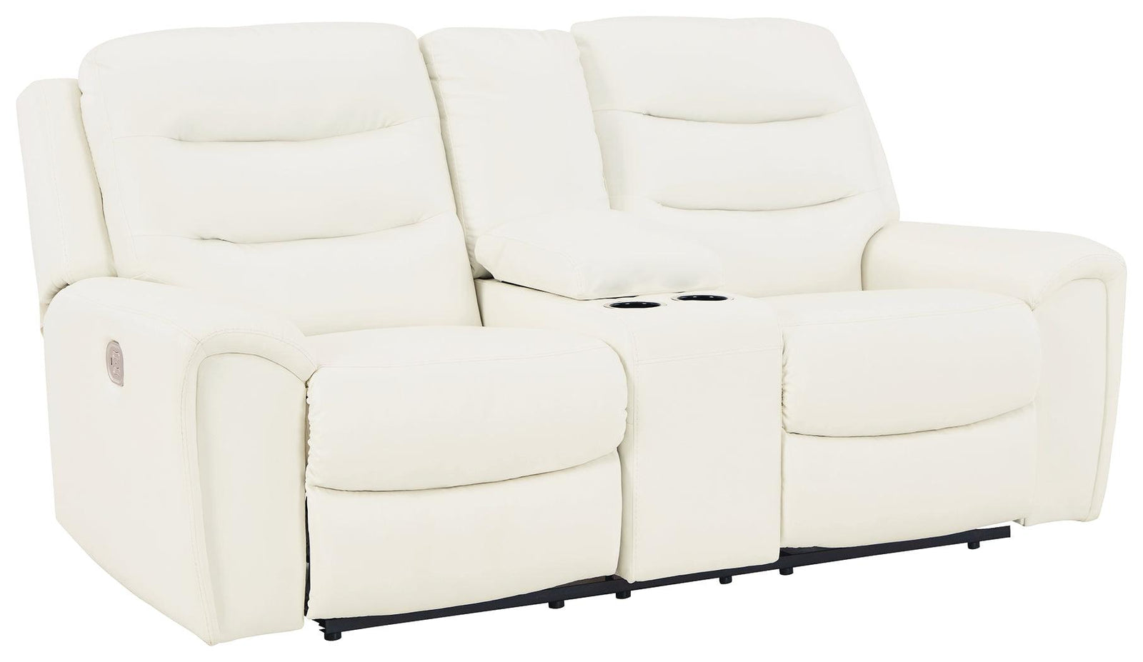 Warlin White Faux Leather Power Reclining Loveseat With Console - Ella Furniture