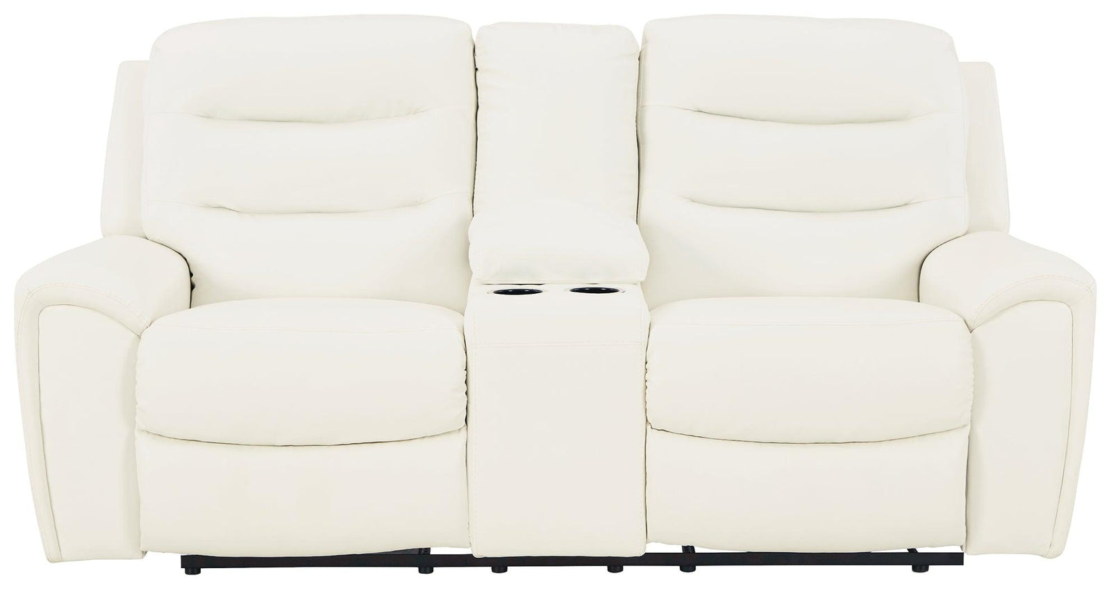 Warlin White Faux Leather Power Reclining Loveseat With Console - Ella Furniture