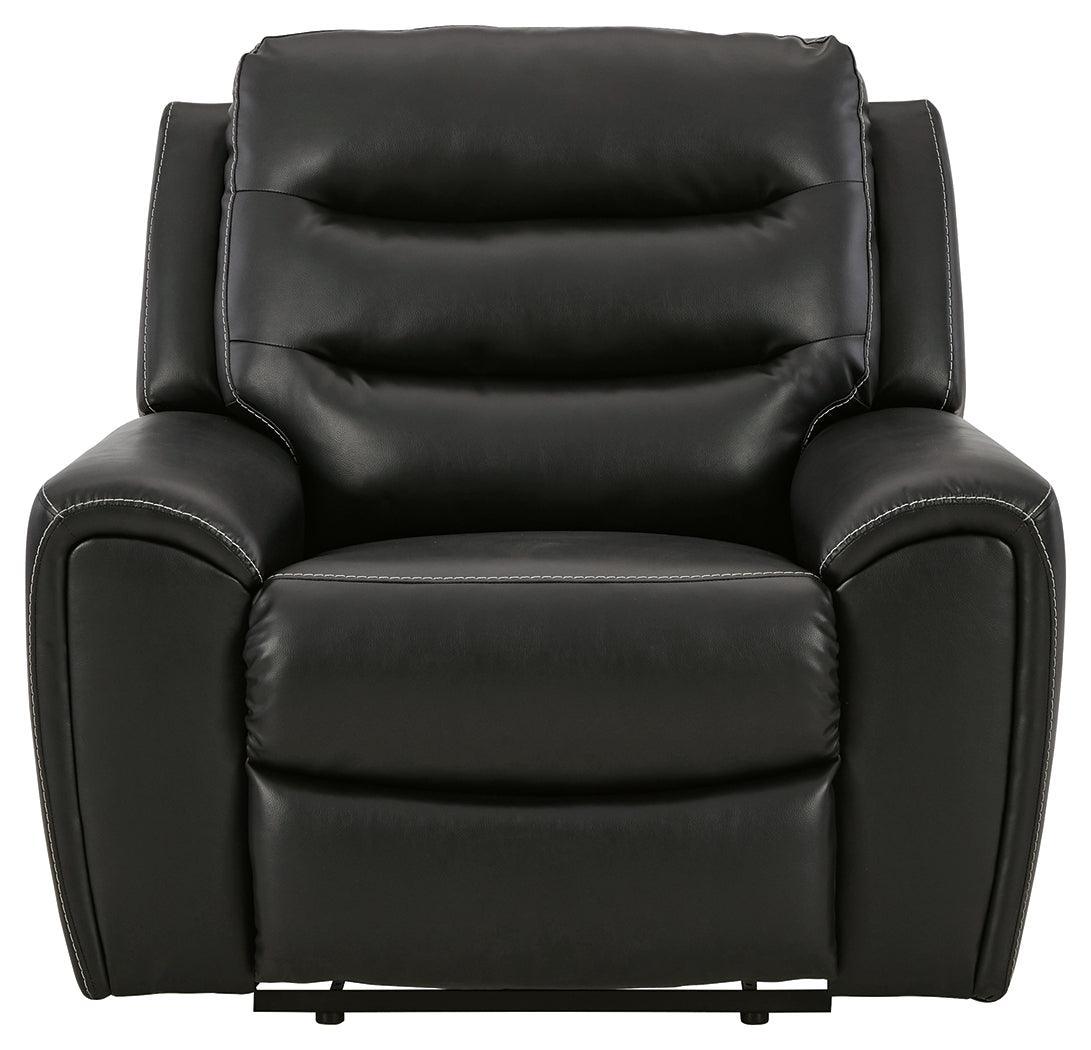 Warlin Black Faux Leather Power Recliner - Ella Furniture