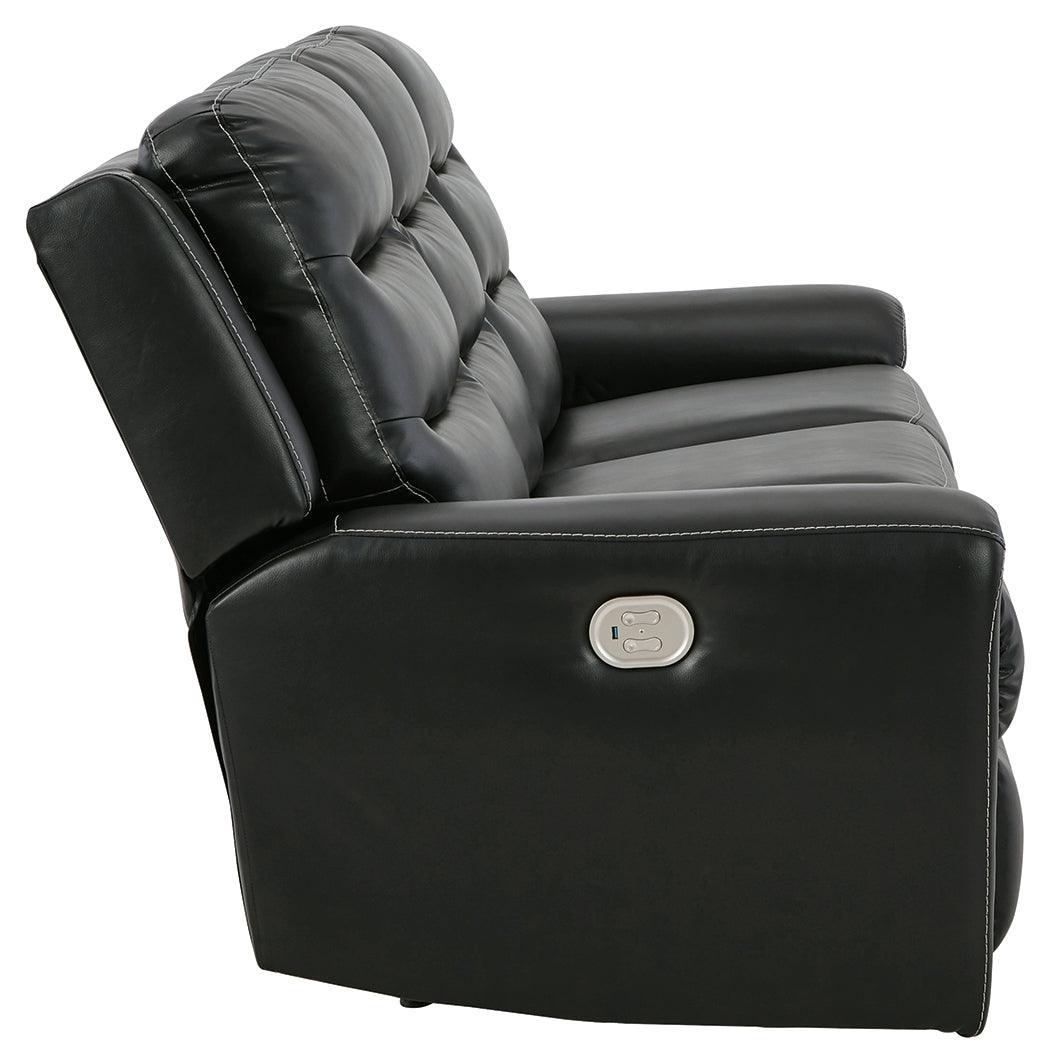 Warlin Black Faux Leather Power Reclining Sofa - Ella Furniture