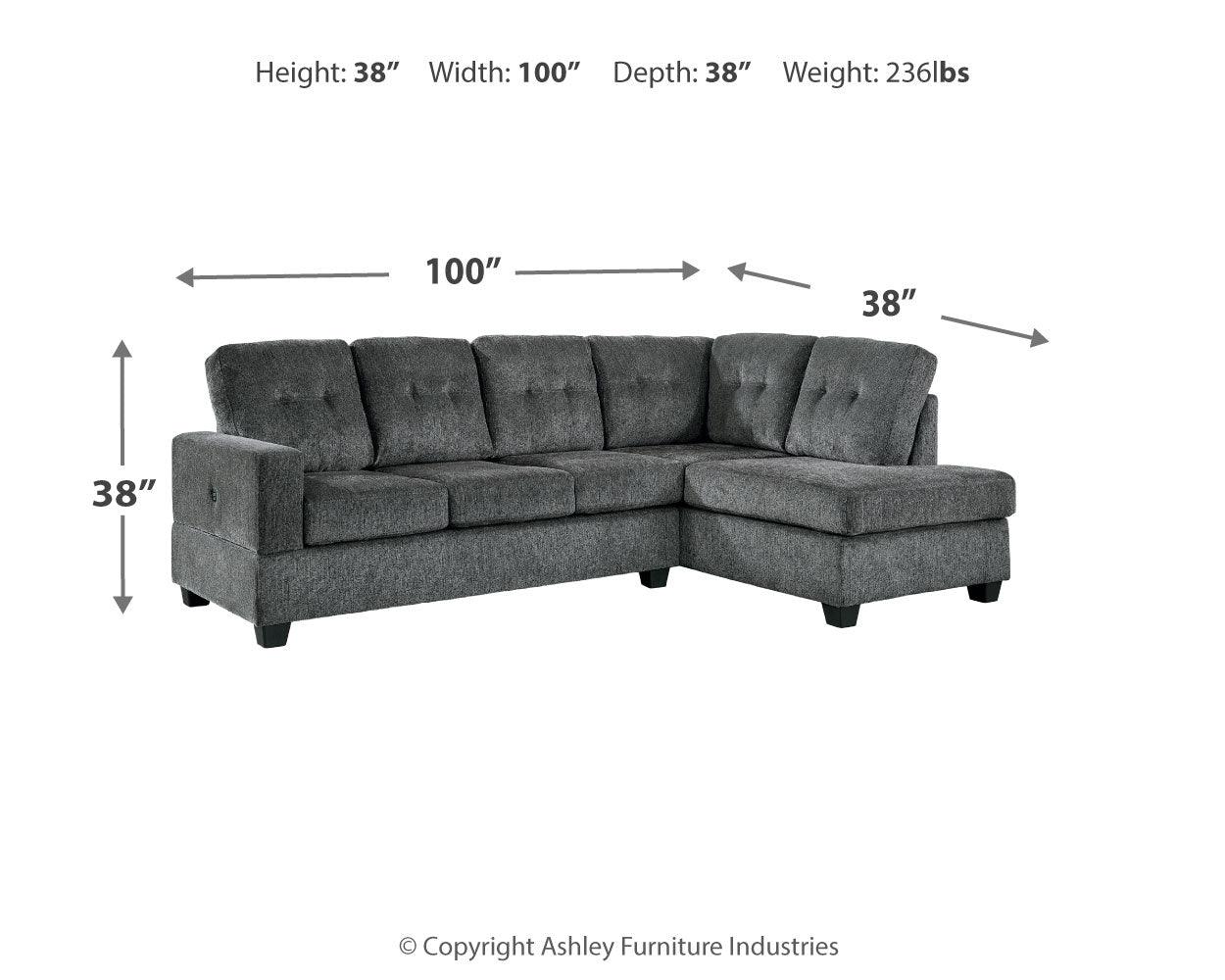 Kitler Smoke 2-Piece Sectional With Chaise - Ella Furniture