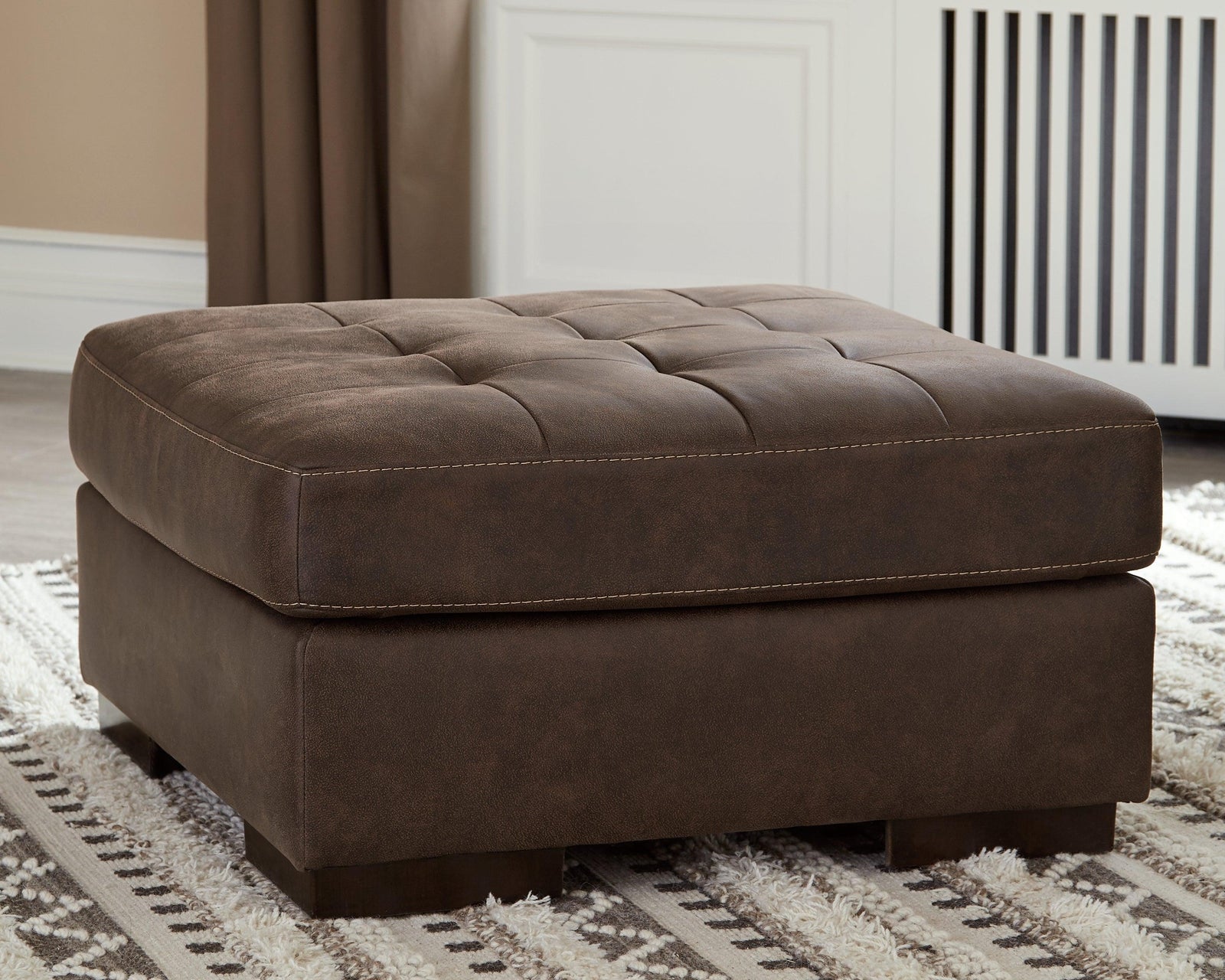 Maderla Walnut Faux Leather Oversized Accent Ottoman - Ella Furniture