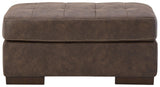 Maderla Walnut Faux Leather Ottoman - Ella Furniture