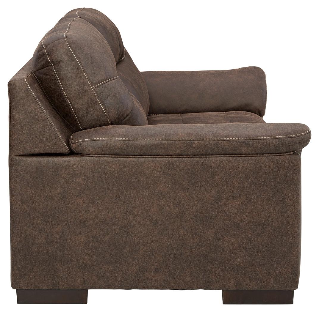 Maderla Walnut Faux Leather Loveseat - Ella Furniture