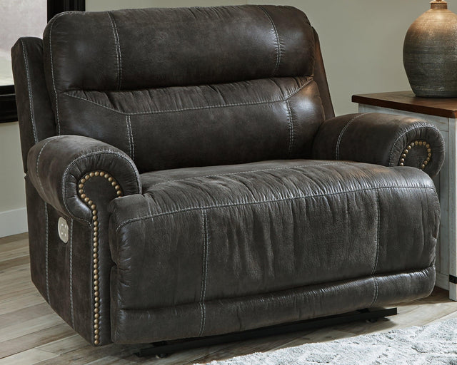 Grearview Charcoal Faux Leather Oversized Power Recliner - Ella Furniture