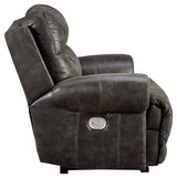 Grearview Charcoal Faux Leather Oversized Power Recliner - Ella Furniture