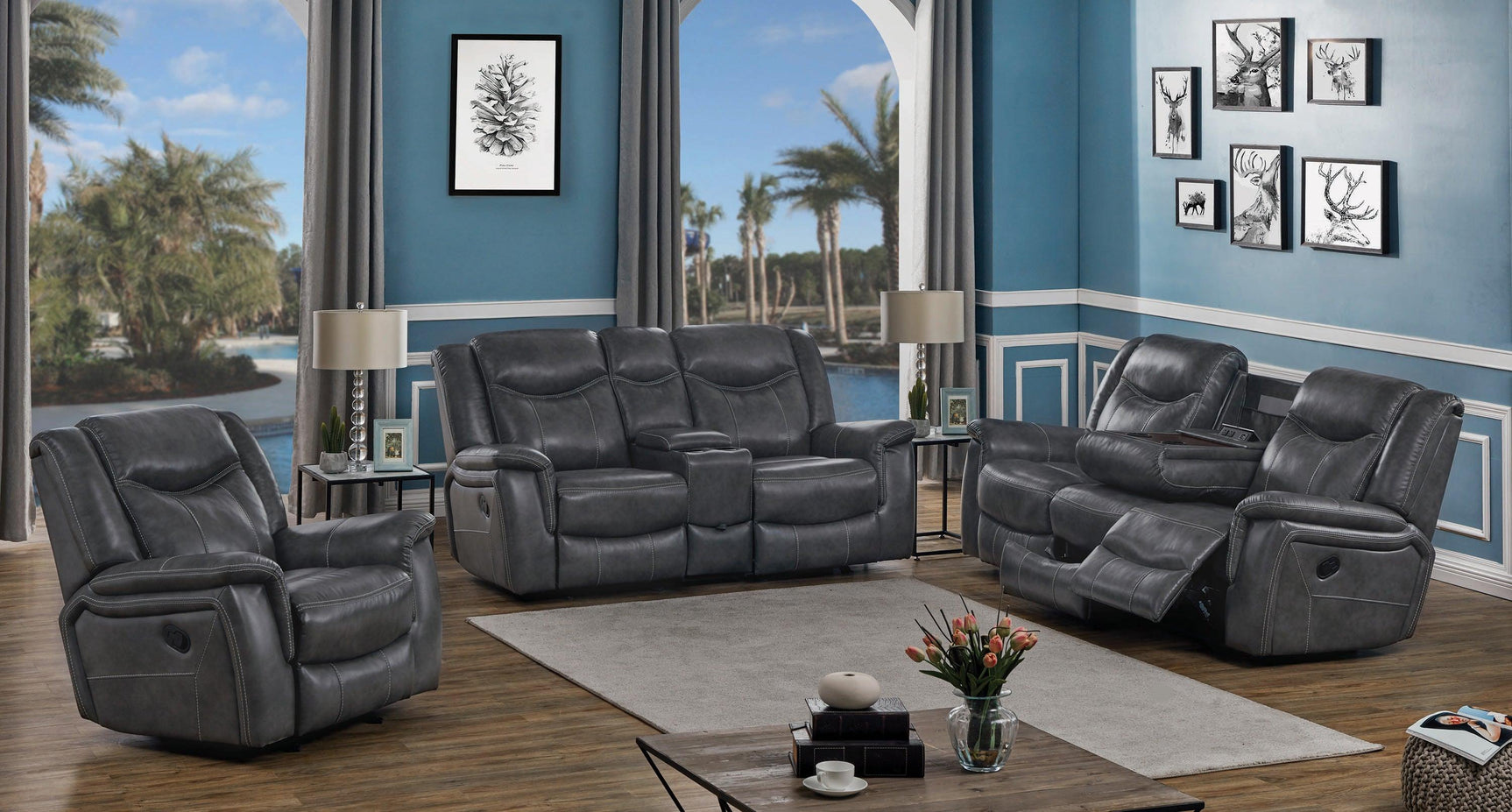 Conrad Upholstered Motion Sofa Cool Grey - Ella Furniture