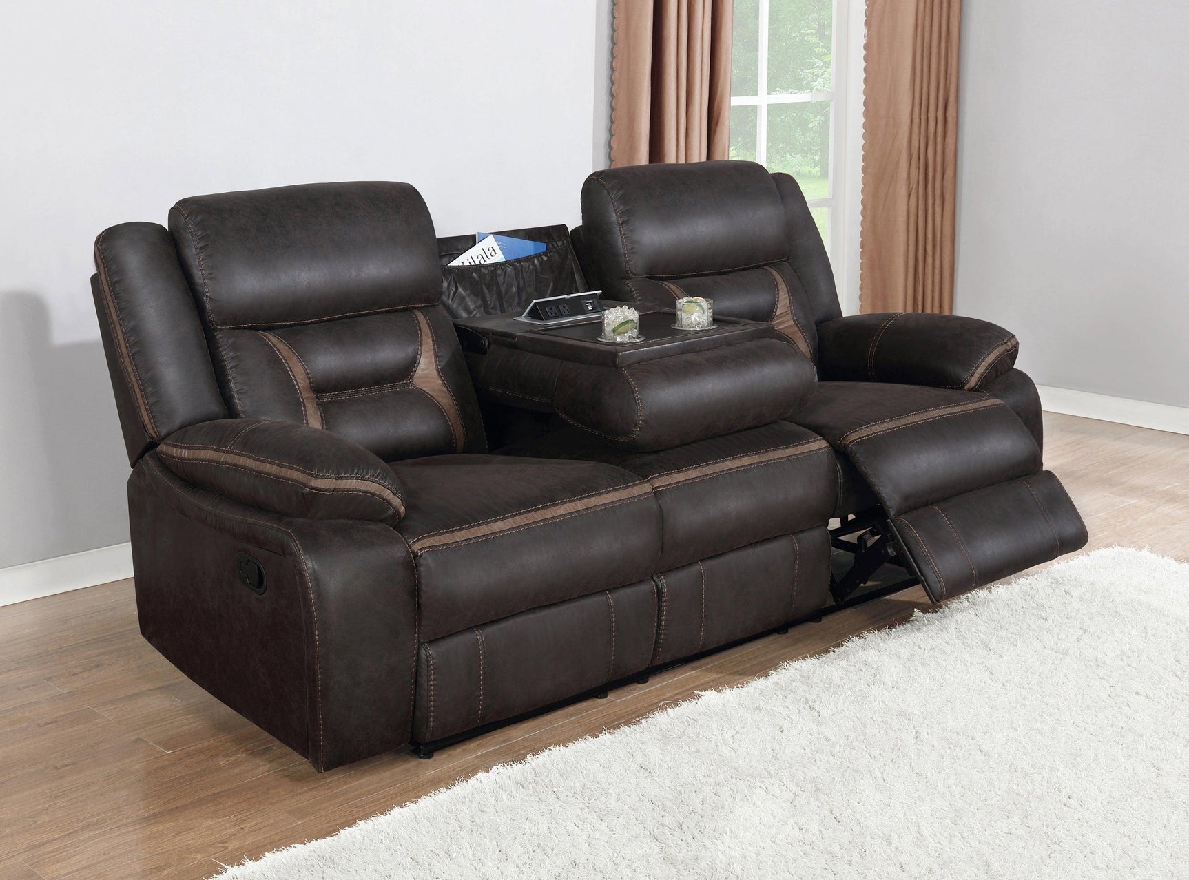 Greer Upholstered Tufted Back Motion Sofa 651354 - Ella Furniture