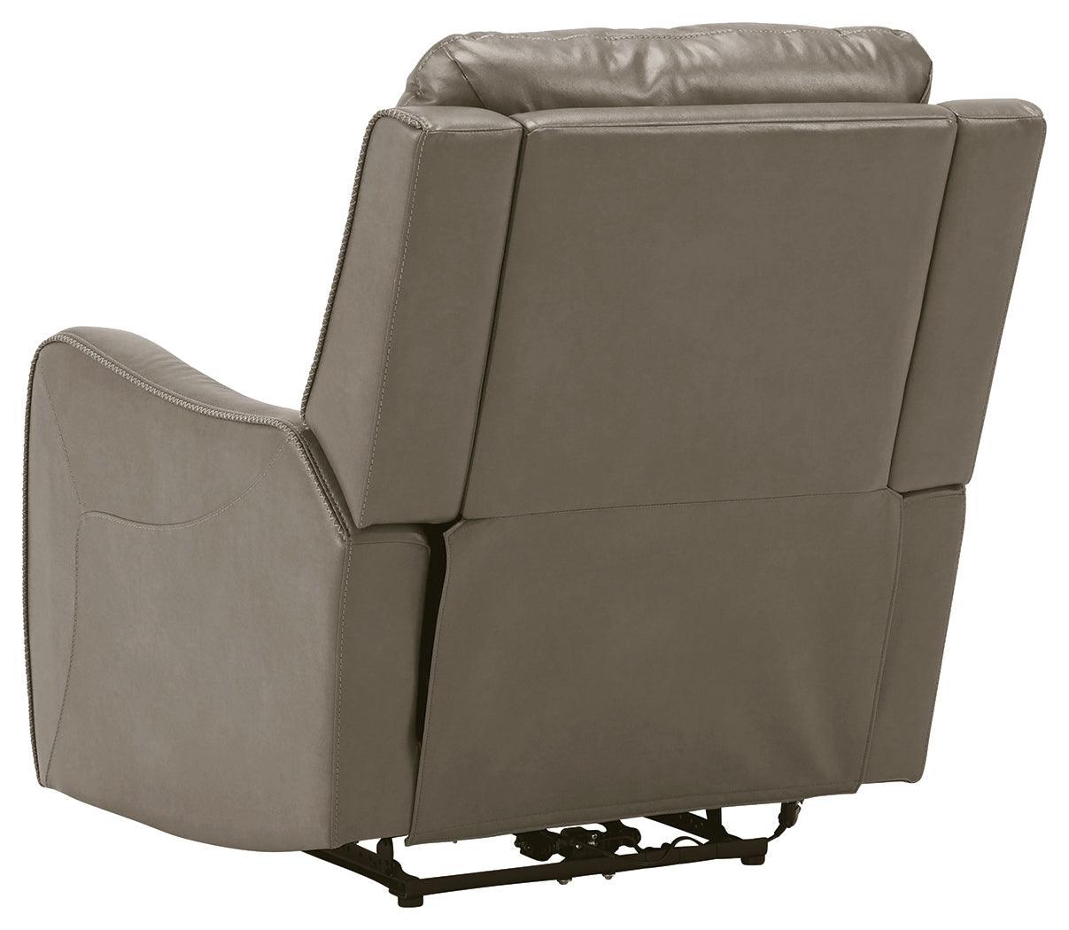 Galahad Smoke Faux Leather Power Recliner - Ella Furniture