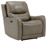 Galahad Smoke Faux Leather Power Recliner - Ella Furniture