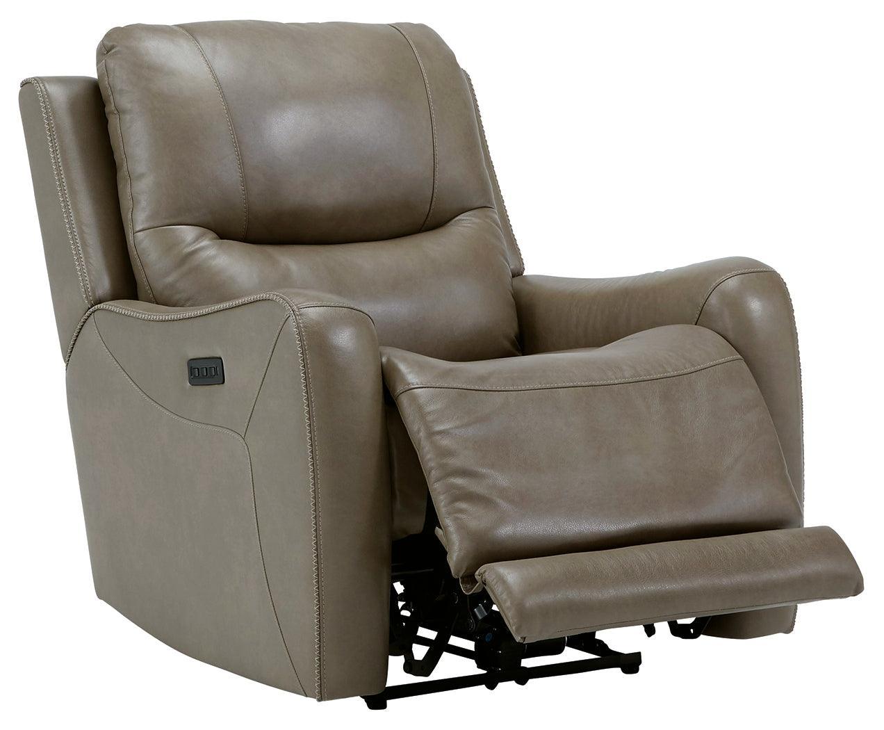 Galahad Smoke Faux Leather Power Recliner - Ella Furniture