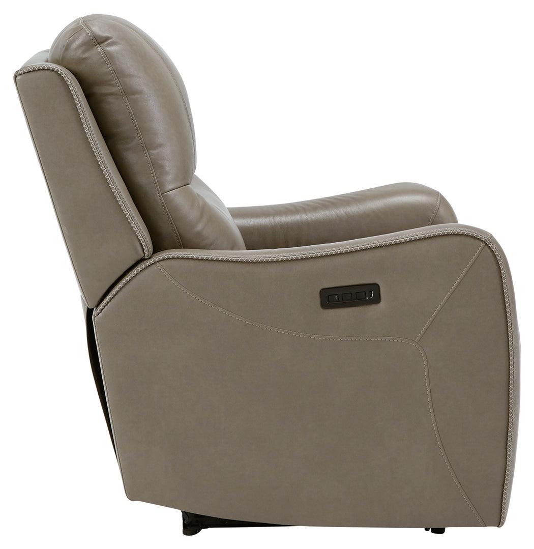 Galahad Smoke Faux Leather Power Recliner - Ella Furniture