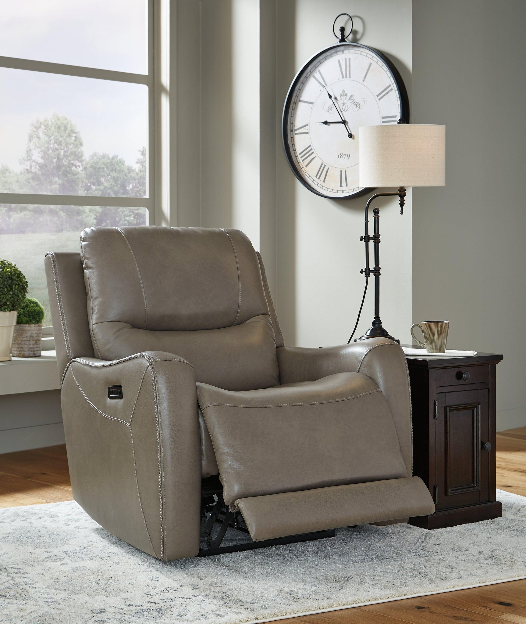 Galahad Smoke Faux Leather Power Recliner - Ella Furniture