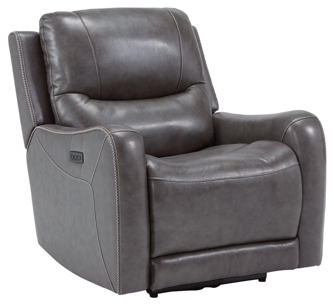 Galahad Smoke Faux Leather Power Recliner - Ella Furniture