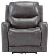 Galahad Smoke Faux Leather Power Recliner - Ella Furniture