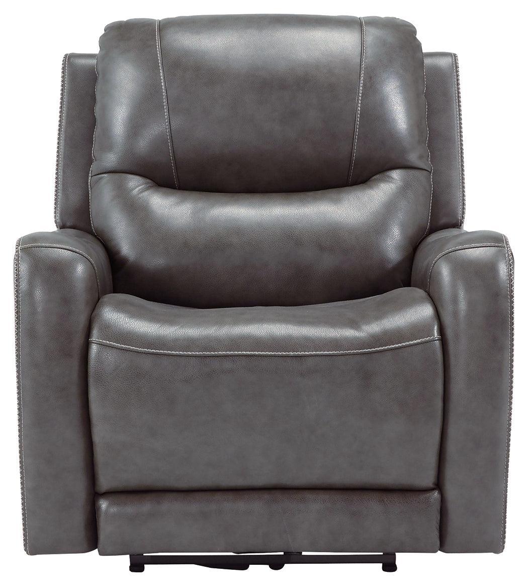 Galahad Smoke Faux Leather Power Recliner - Ella Furniture