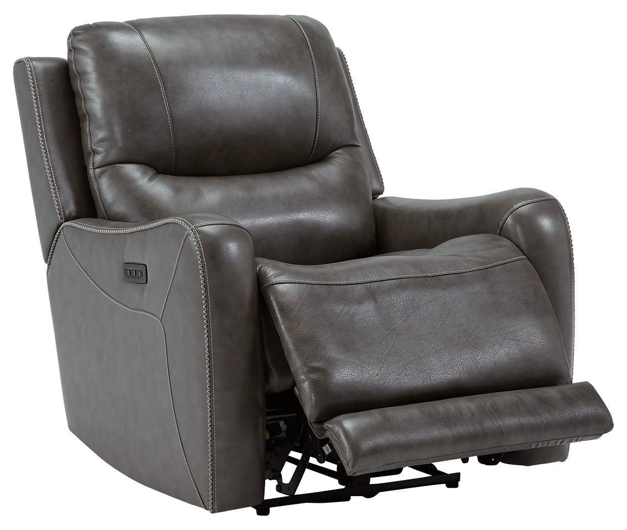 Galahad Smoke Faux Leather Power Recliner - Ella Furniture