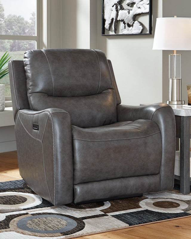 Galahad Smoke Faux Leather Power Recliner - Ella Furniture