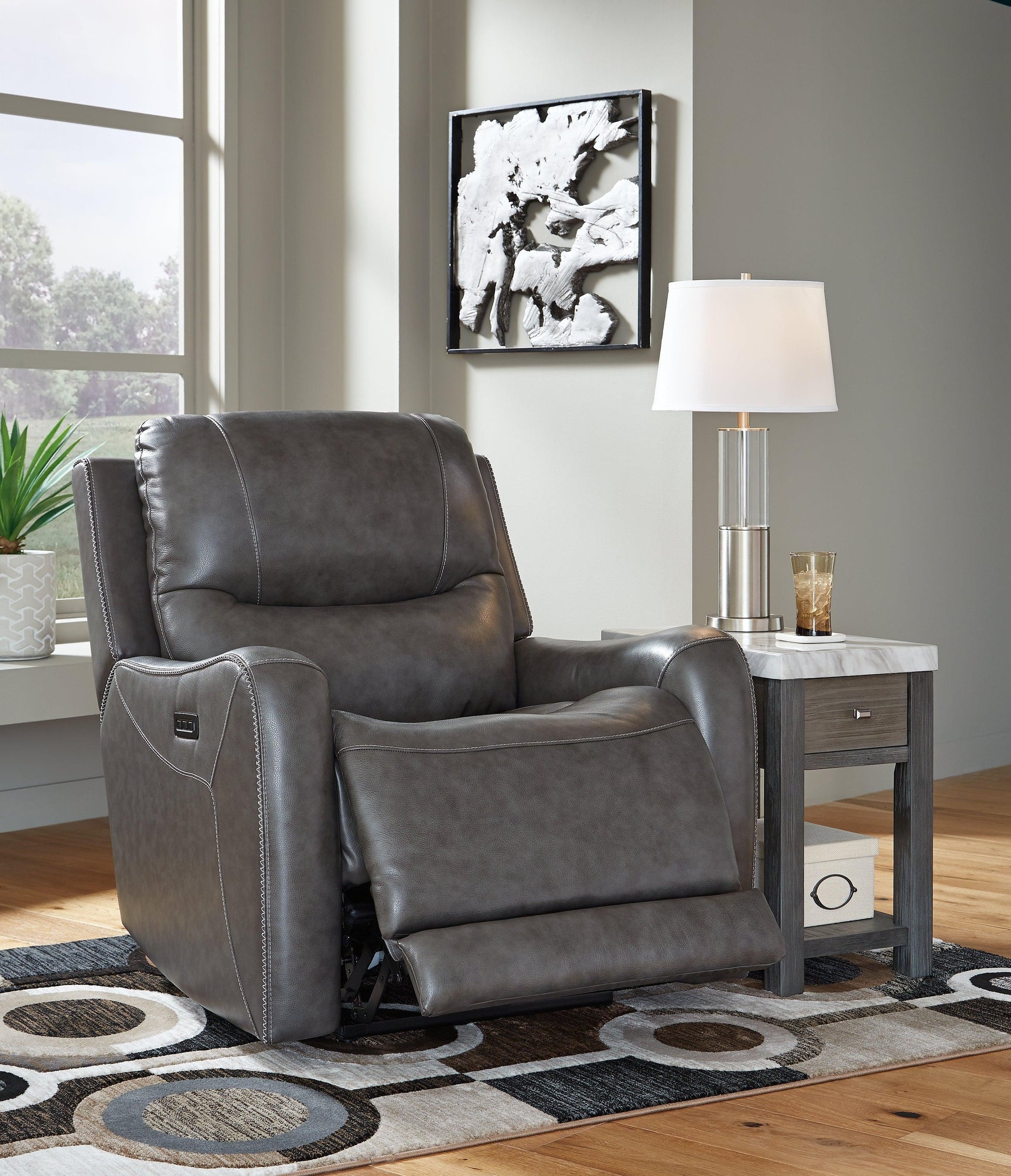 Galahad Smoke Faux Leather Power Recliner - Ella Furniture