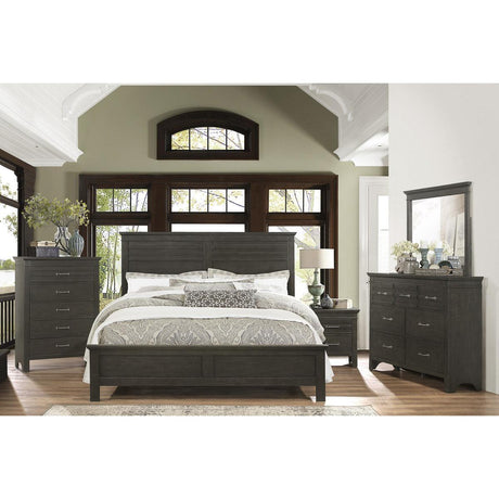 Blaire Farm Charcoal Gray Transitional Okume Veneer, Wood And Engineered Wood Queen Bed - Ella Furniture