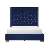 Jacklyn Blue Modern Contemporary Solid Wood Faux Leather Upholstered Tufted Queen Panel Bed - Ella Furniture