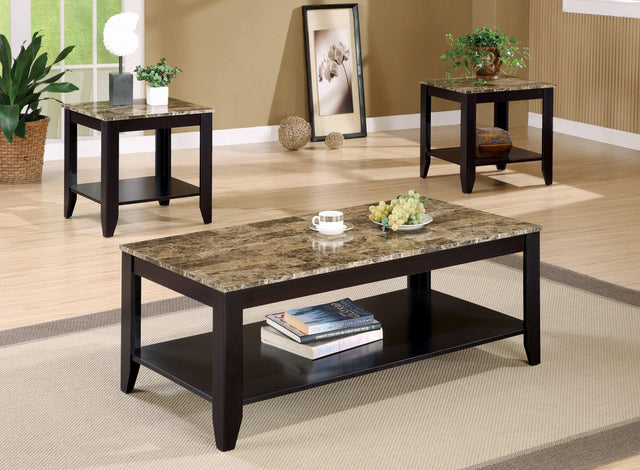 Flores 3-Piece Occasional Table Set With Shelf Cappuccino - Ella Furniture