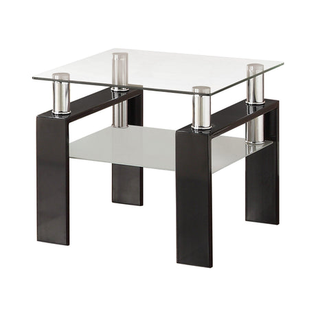 Dyer Tempered Glass End Table With Shelf Black - Ella Furniture