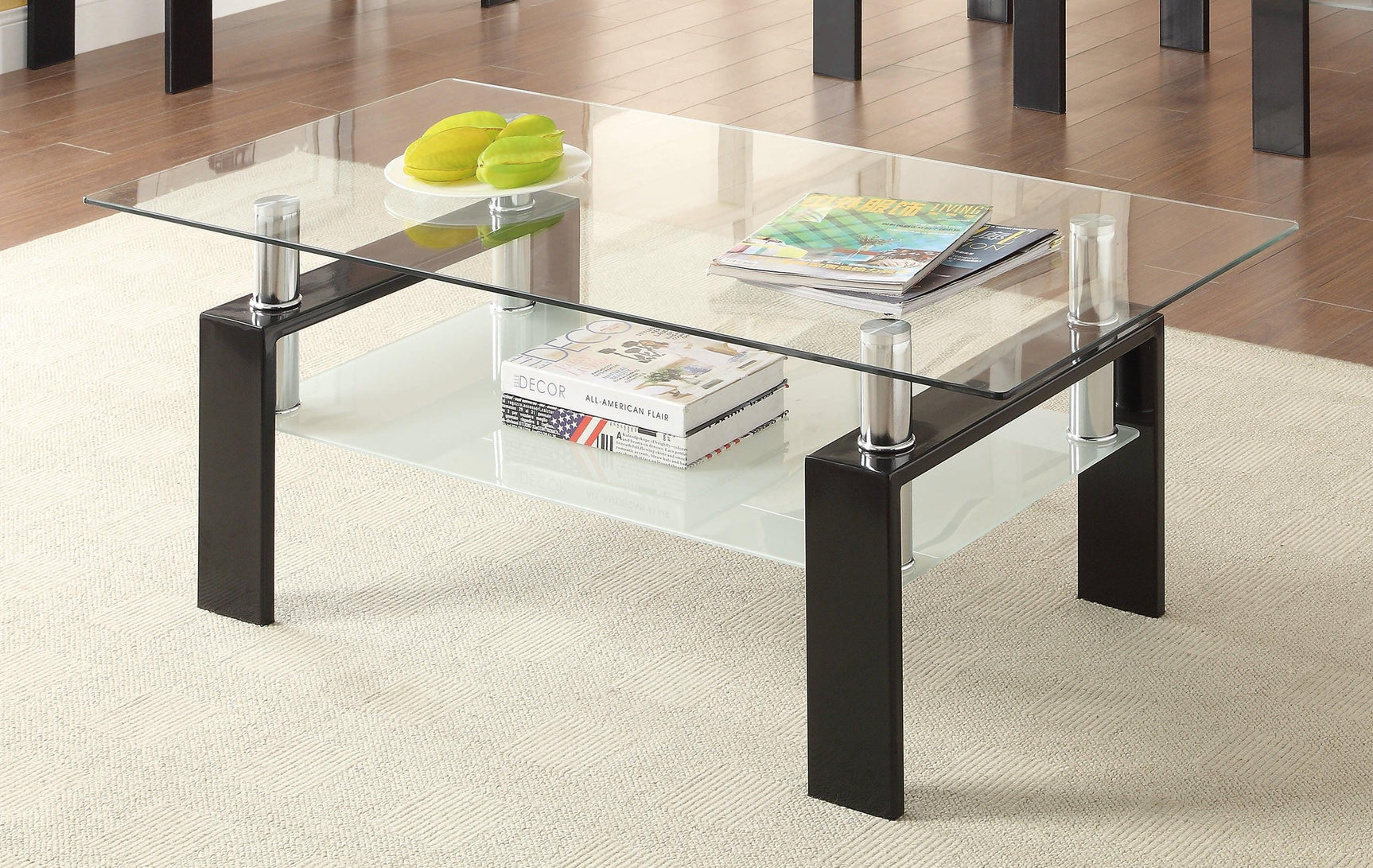 Dyer Tempered Glass Coffee Table With Shelf Black - Ella Furniture